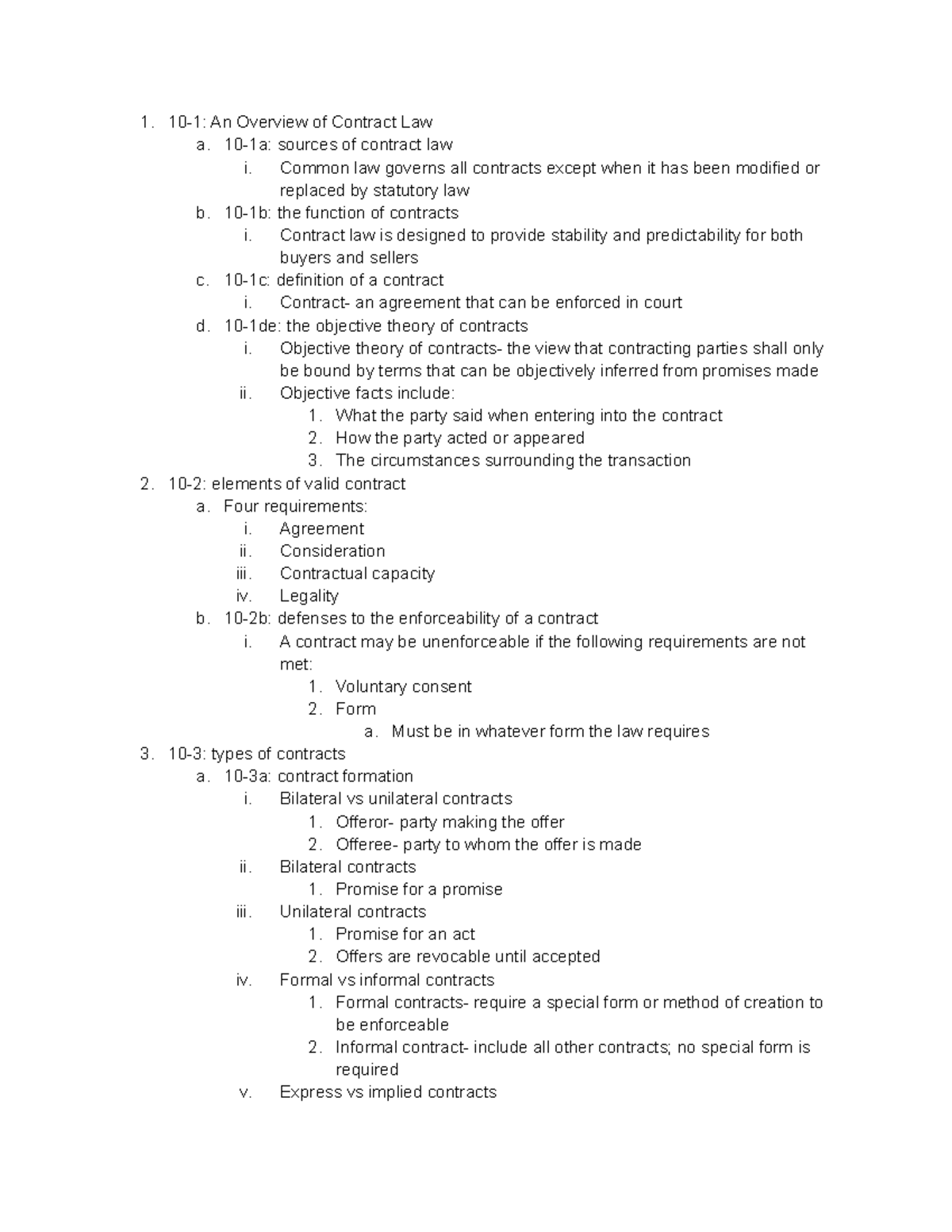 Chapter 10 Nature and Classification - 10-1: An Overview of Contract ...