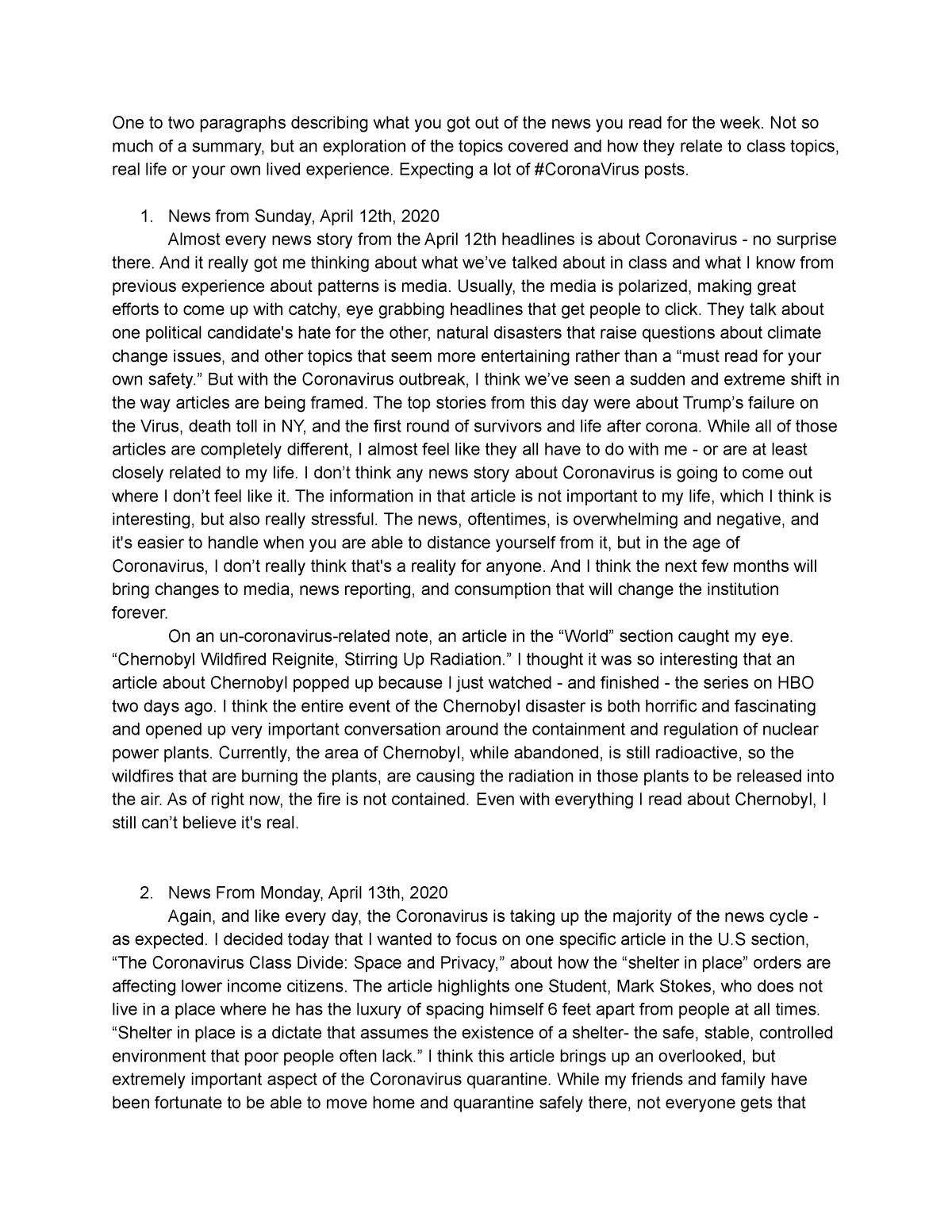 COMM 340 - News assignment - One to two paragraphs describing what you ...