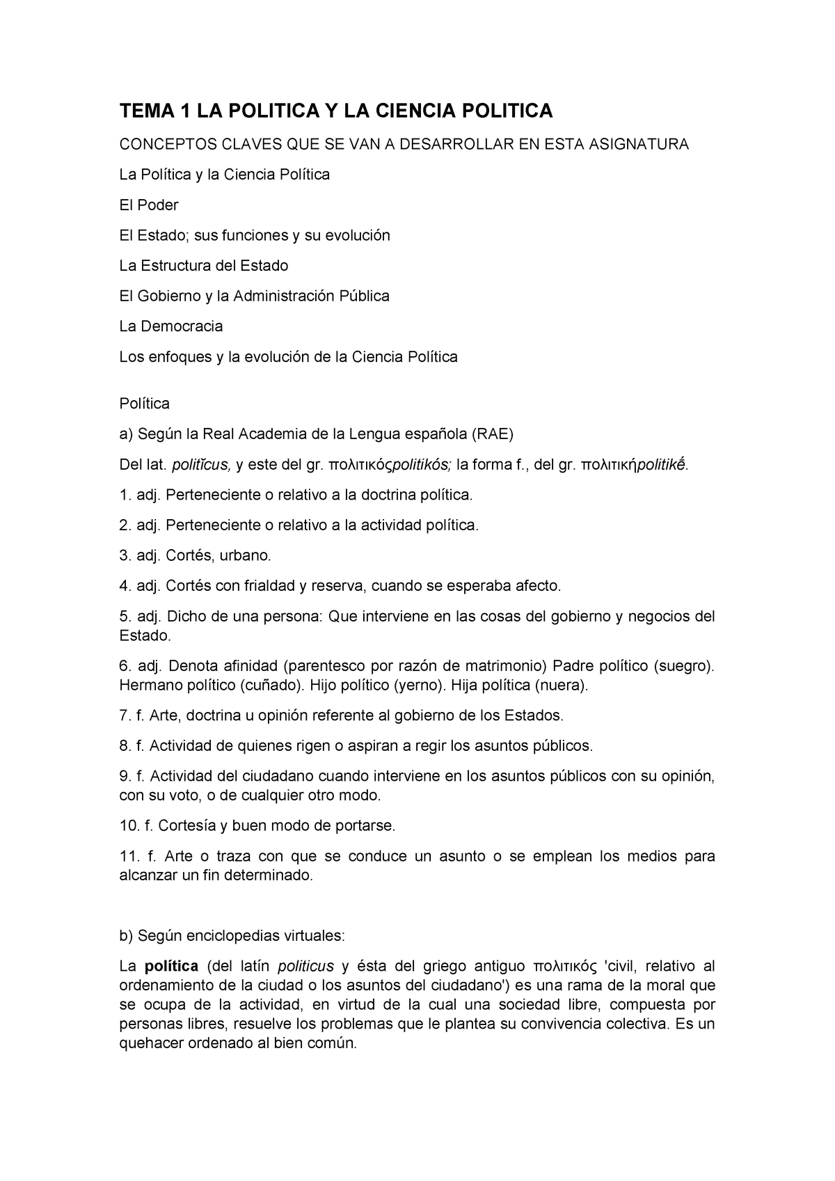 TEMA 1 LA Politica Y LA Ciencia Politica - TEMA 1 LA POLITICA Y LA ...