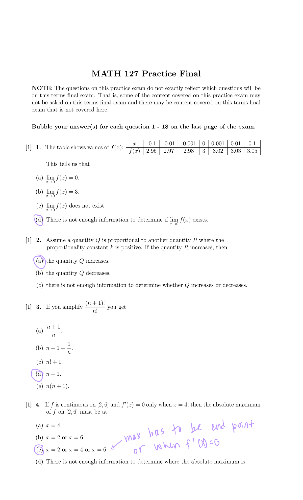 Practice Final2 extra MATH 127 Practice Final NOTE The questions