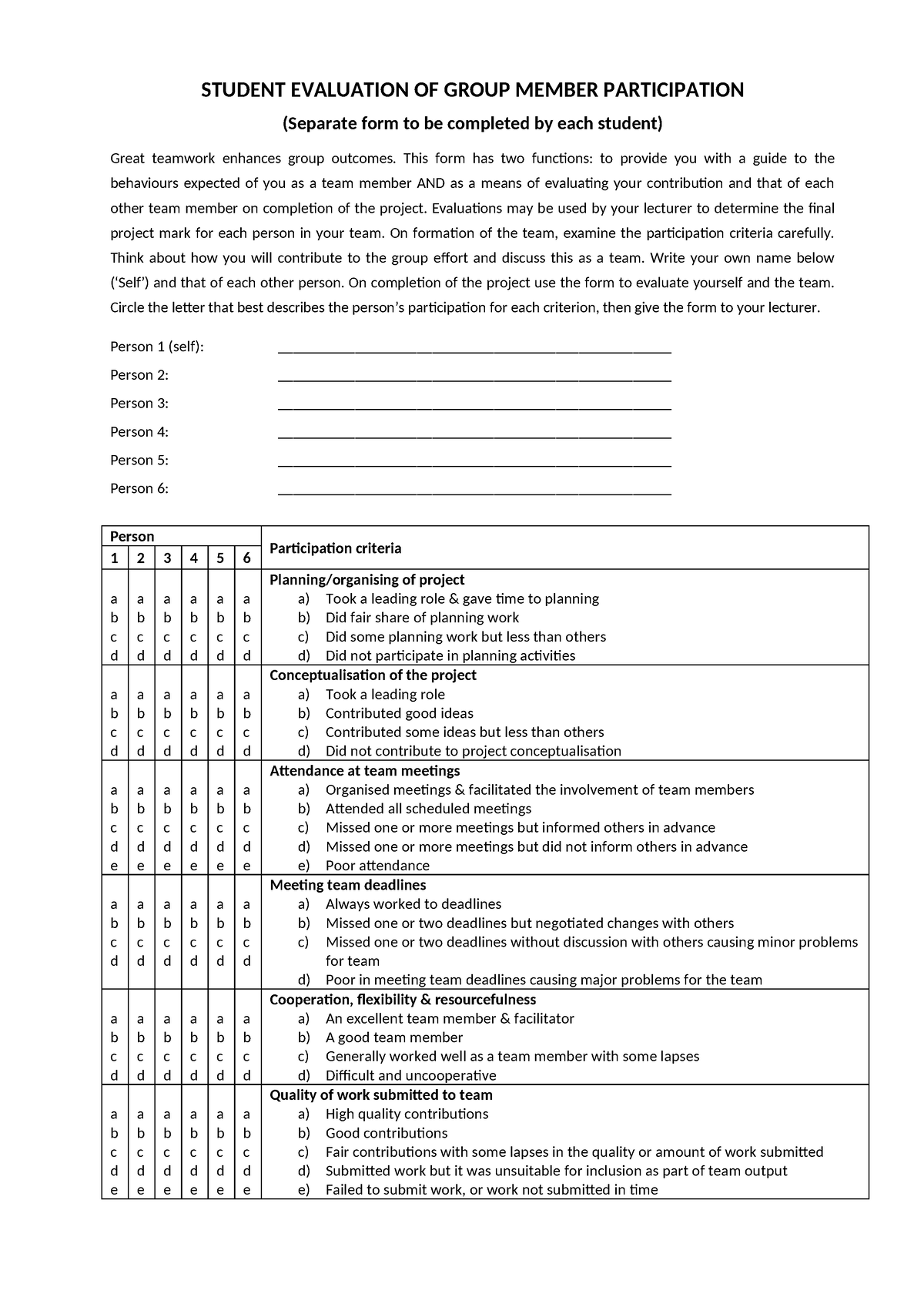 Student Evaluationof Group Members Sheet ISB - STUDENT EVALUATION OF ...