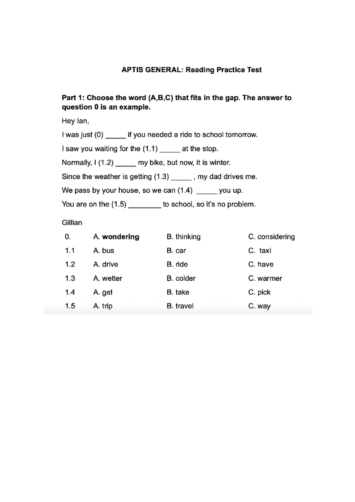 MINI TEST - Reading - abc - APTIS GENERAL: Reading Practice Test Part 1 ...