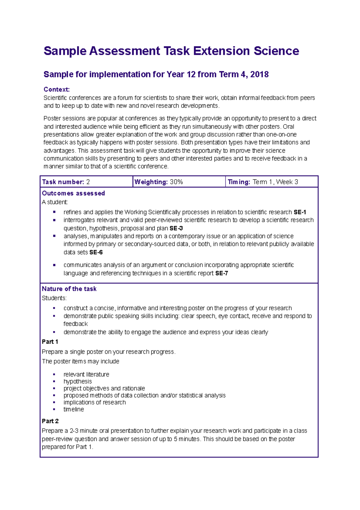 Assessment Task Extension Science Sample - Studocu