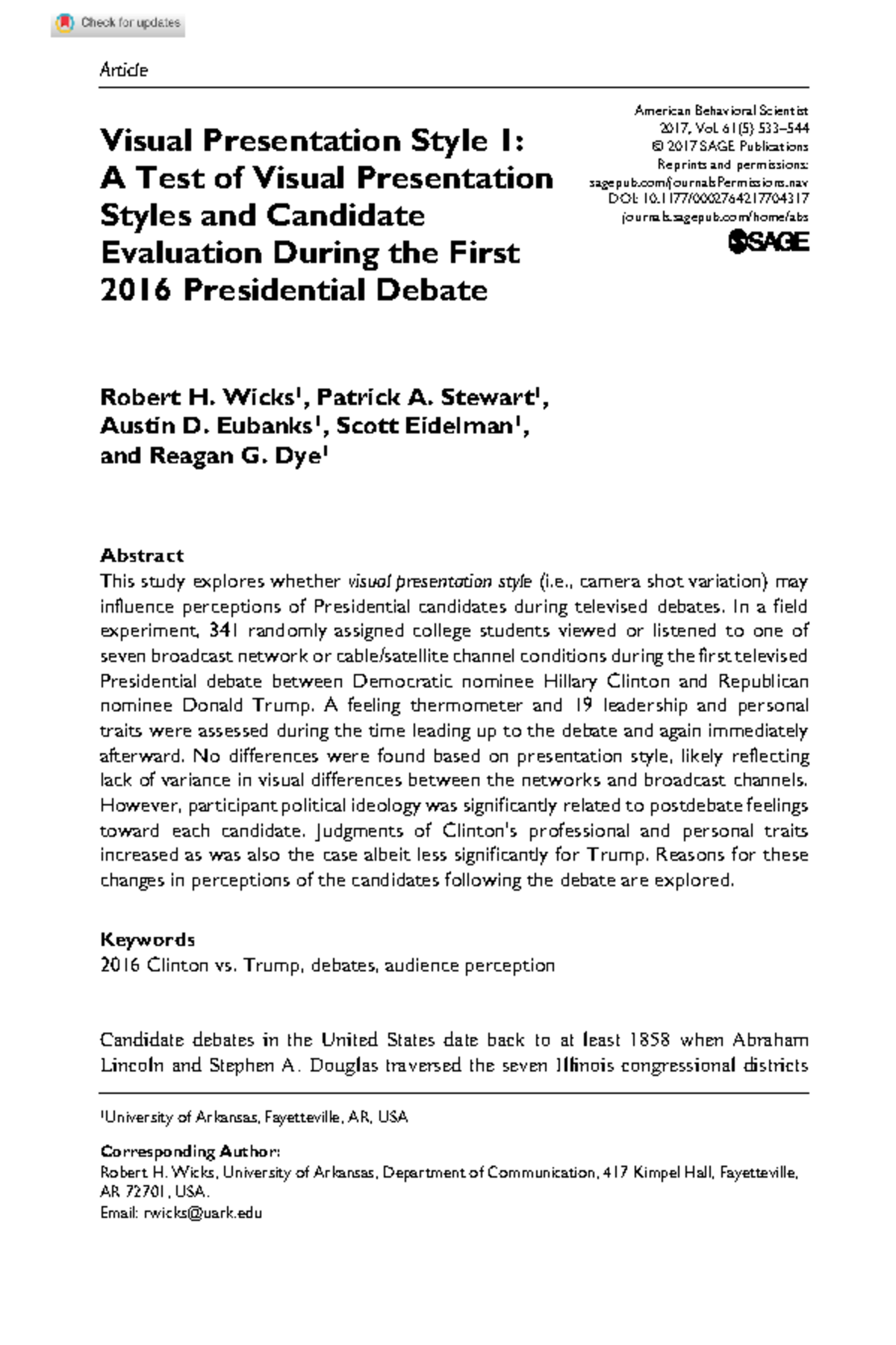 Wicks et al 2017 visual presentation style 1 a test of visual ...