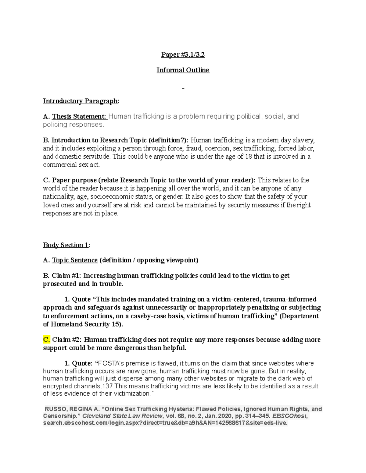 Paper3.1 Outline Assignment Paper 3/3. Informal Outline