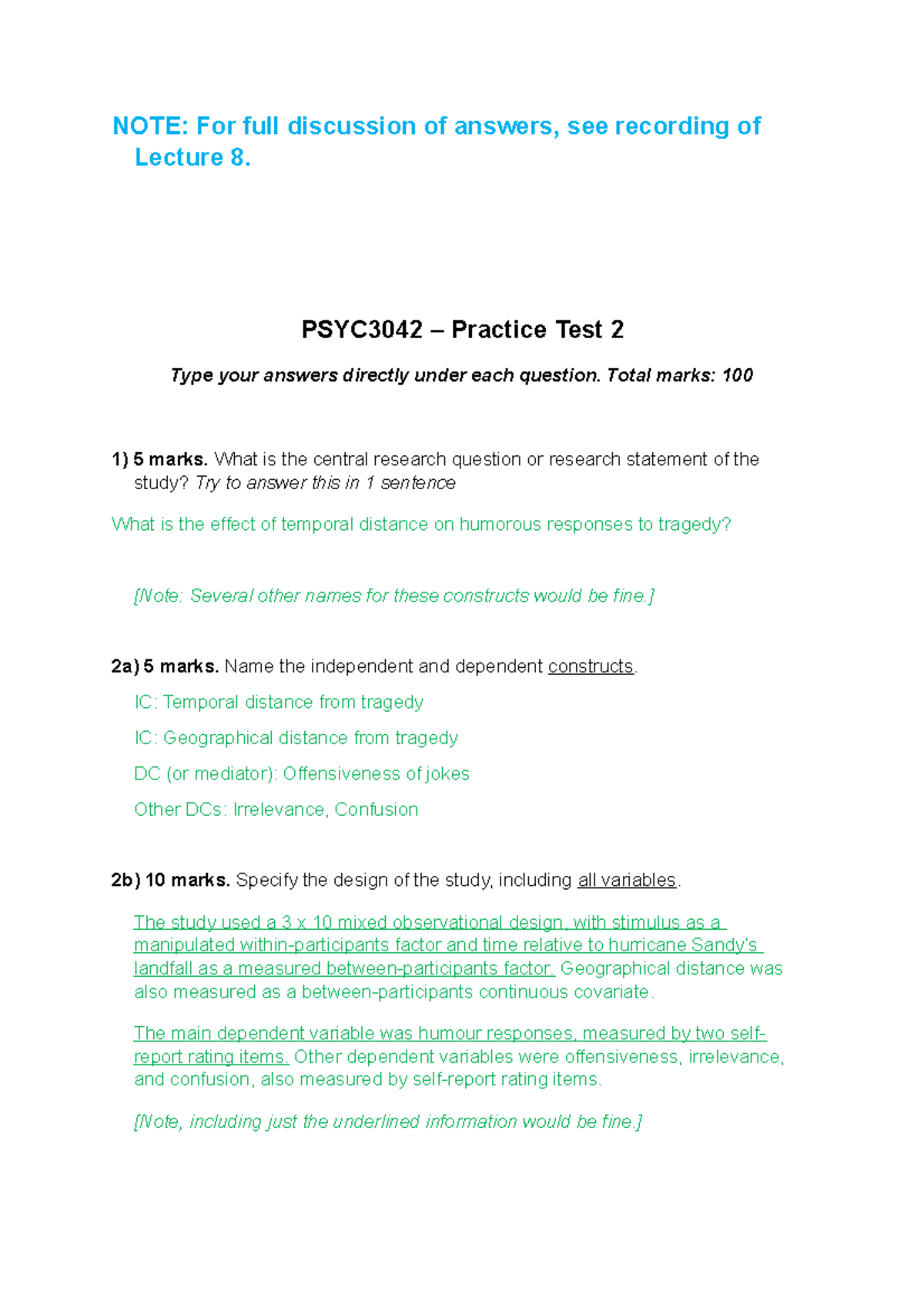 Practice Test 2 Sample Answers NOTE For full discussion of answers