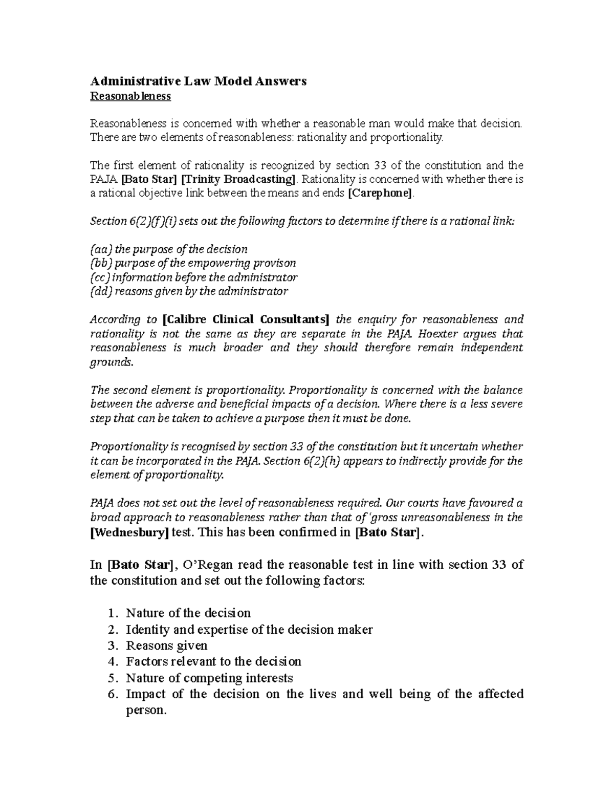 Administrative Law Model Answers - Reasonableness - Administrative Law ...