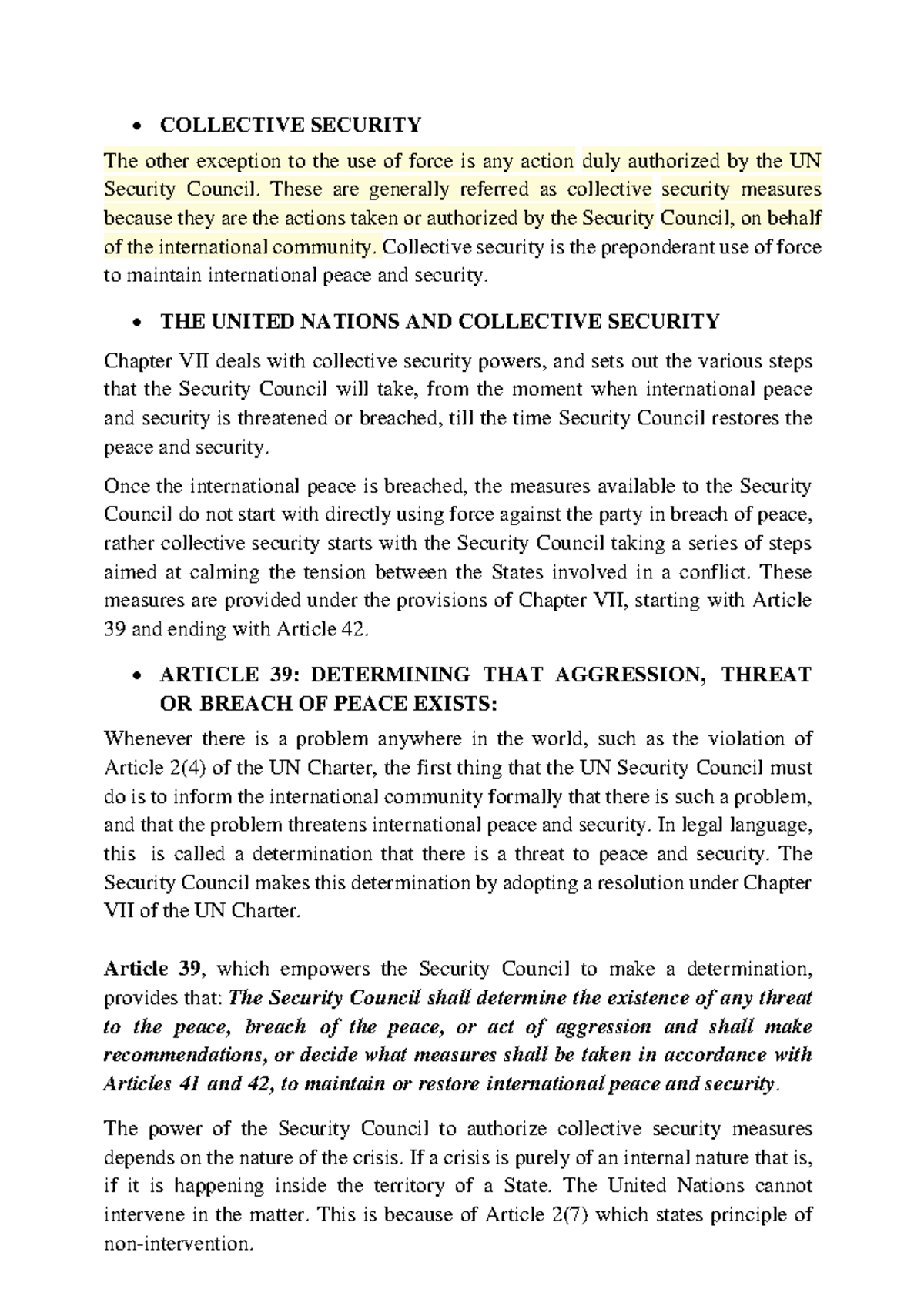 Collective Security - International Law - • COLLECTIVE SECURITY The ...