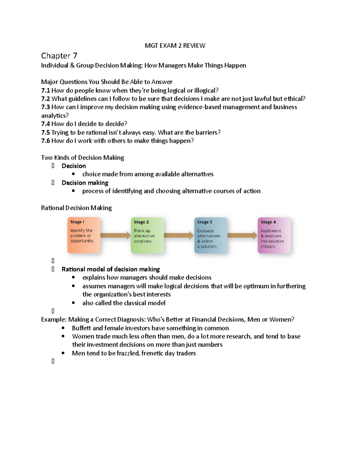 Exam 2 Study Guide - MGT EXAM 2 REVIEW Chapter 7 Individual & Group ...