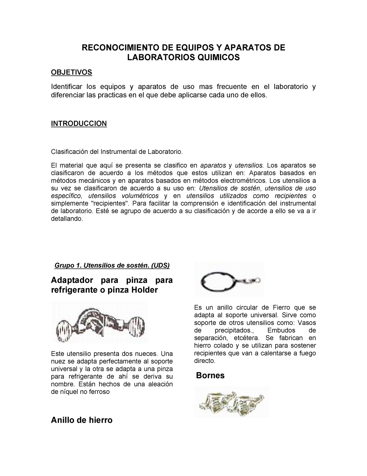 Quimica - MATERIALES DE LABORATORIO - RECONOCIMIENTO DE EQUIPOS Y APARATOS  DE LABORATORIOS QUIMICOS - Studocu