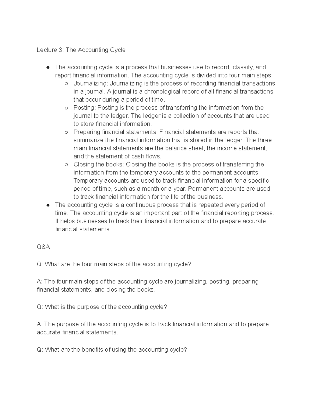 Lecture 3 The Accounting Cycle - Lecture 3: The Accounting Cycle The 