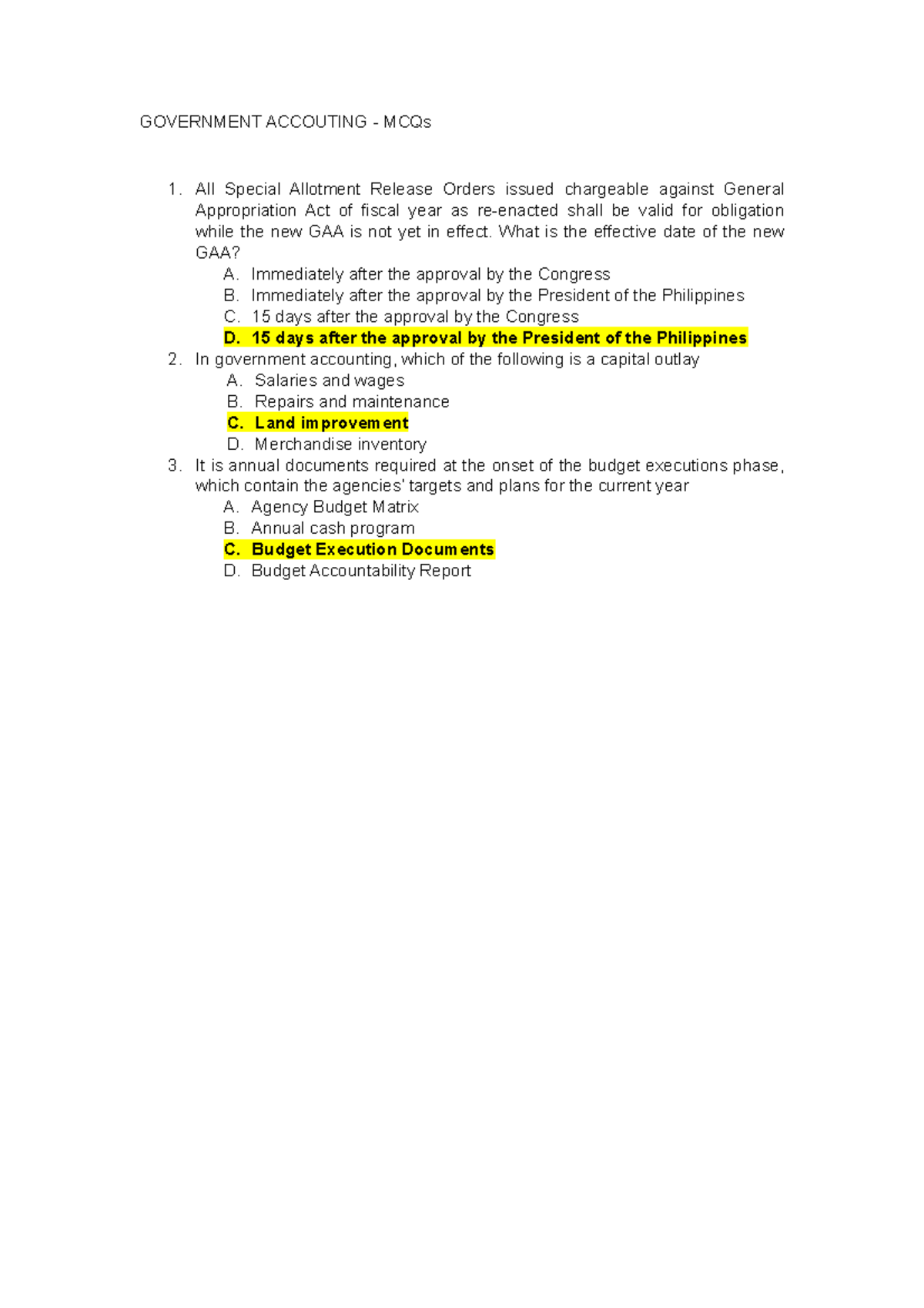 Government Accounting MCQs GOVERNMENT ACCOUTING MCQs All Special