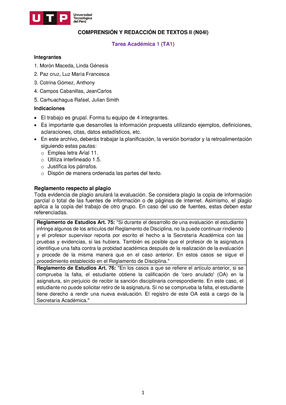 S03 - S04 - Tarea Académica 1 (TA1) Formato-1 - COMPRENSIÓN Y REDACCIÓN ...