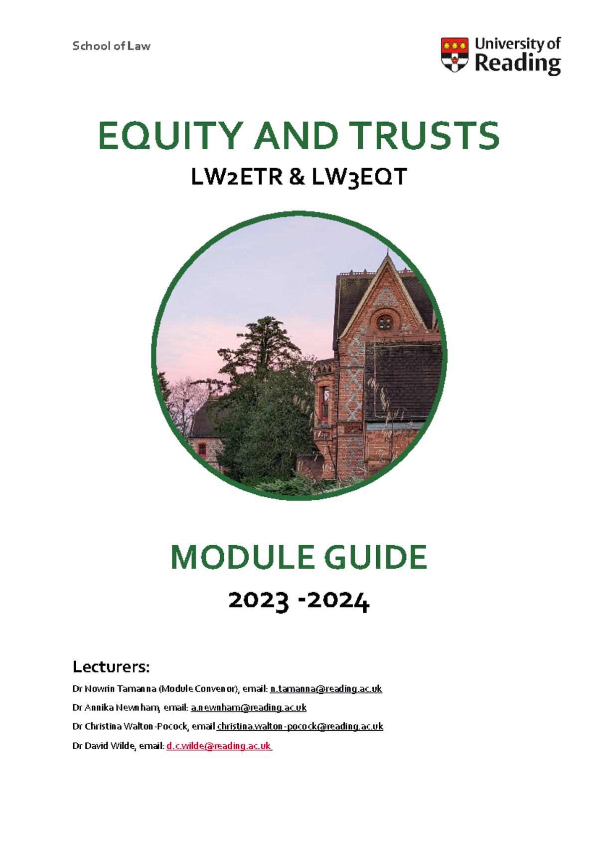 Equity and Trusts Module Guide 23 24 - EQUITY AND TRUSTS LW2ETR ...