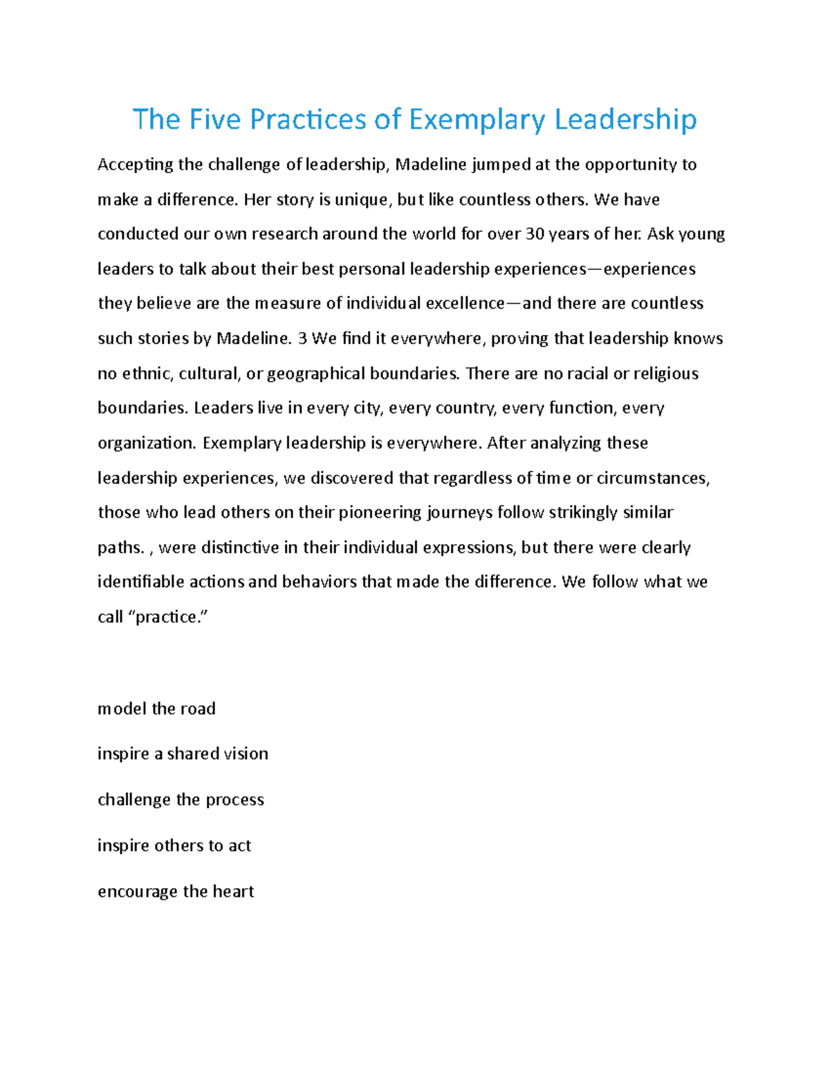 The 5 practices of leadership - The Five Practices of Exemplary ...
