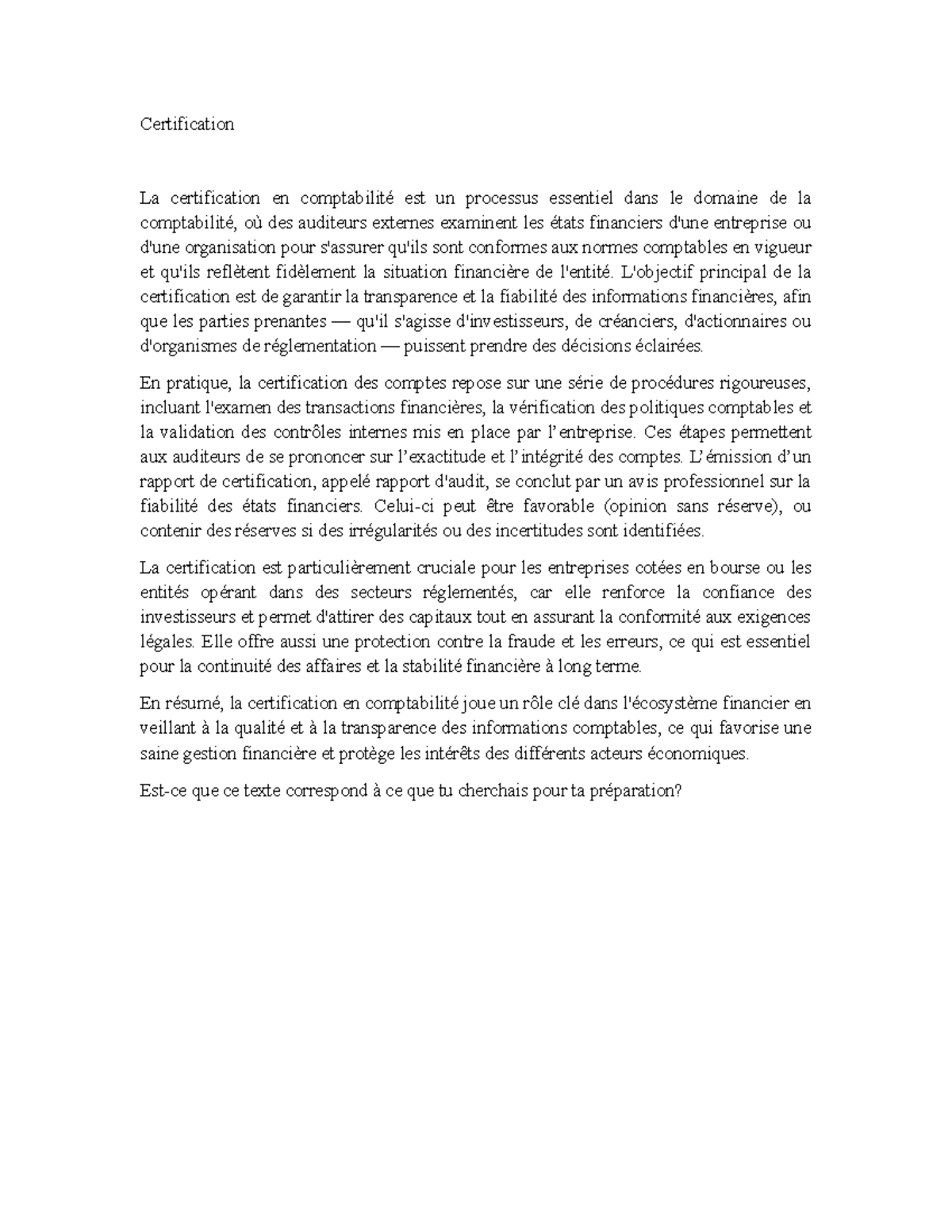 Certification 1 - note de cours - Certification La certification en ...