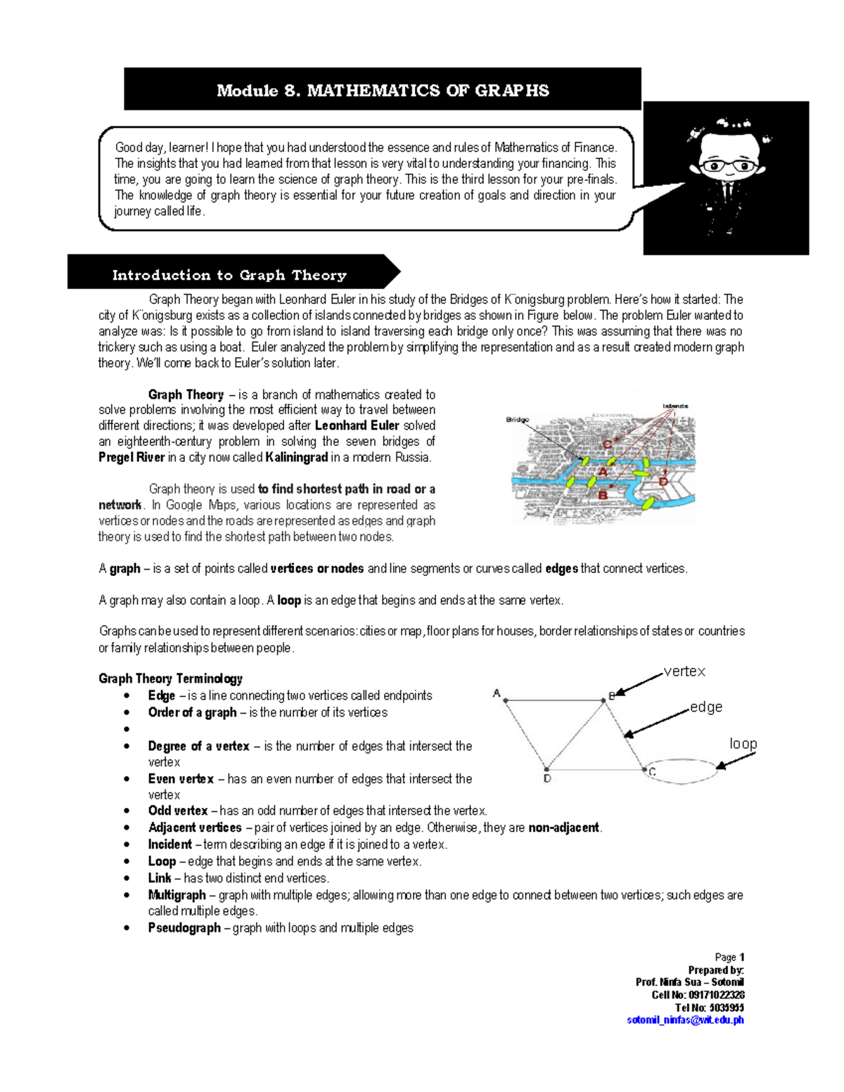 Module 8 Mathematics of Graphs - Page 1 Prepared by: Prof. Ninfa Sua ...