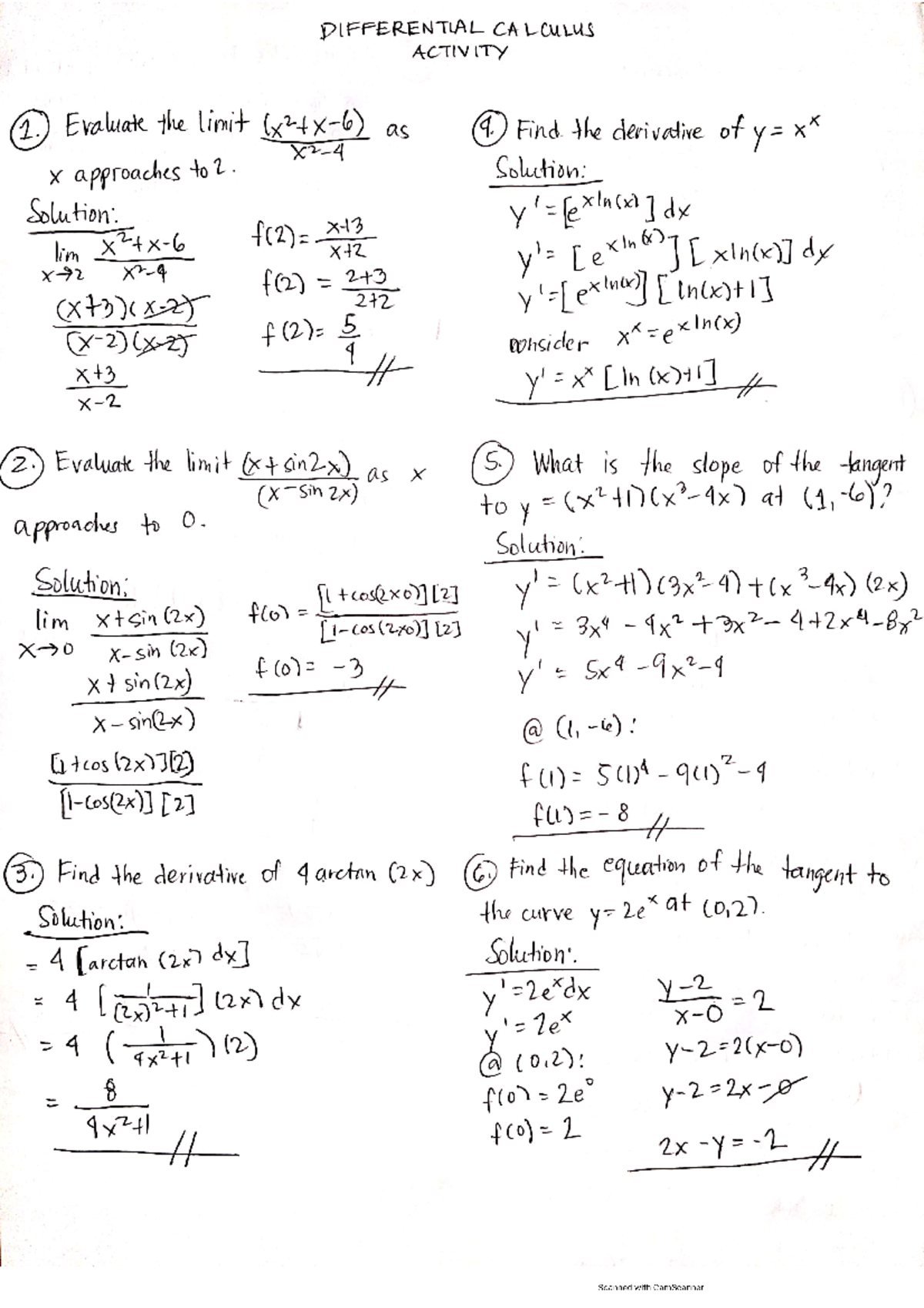 Board Exam Activities for Differential Calculus - Bachelor of science ...