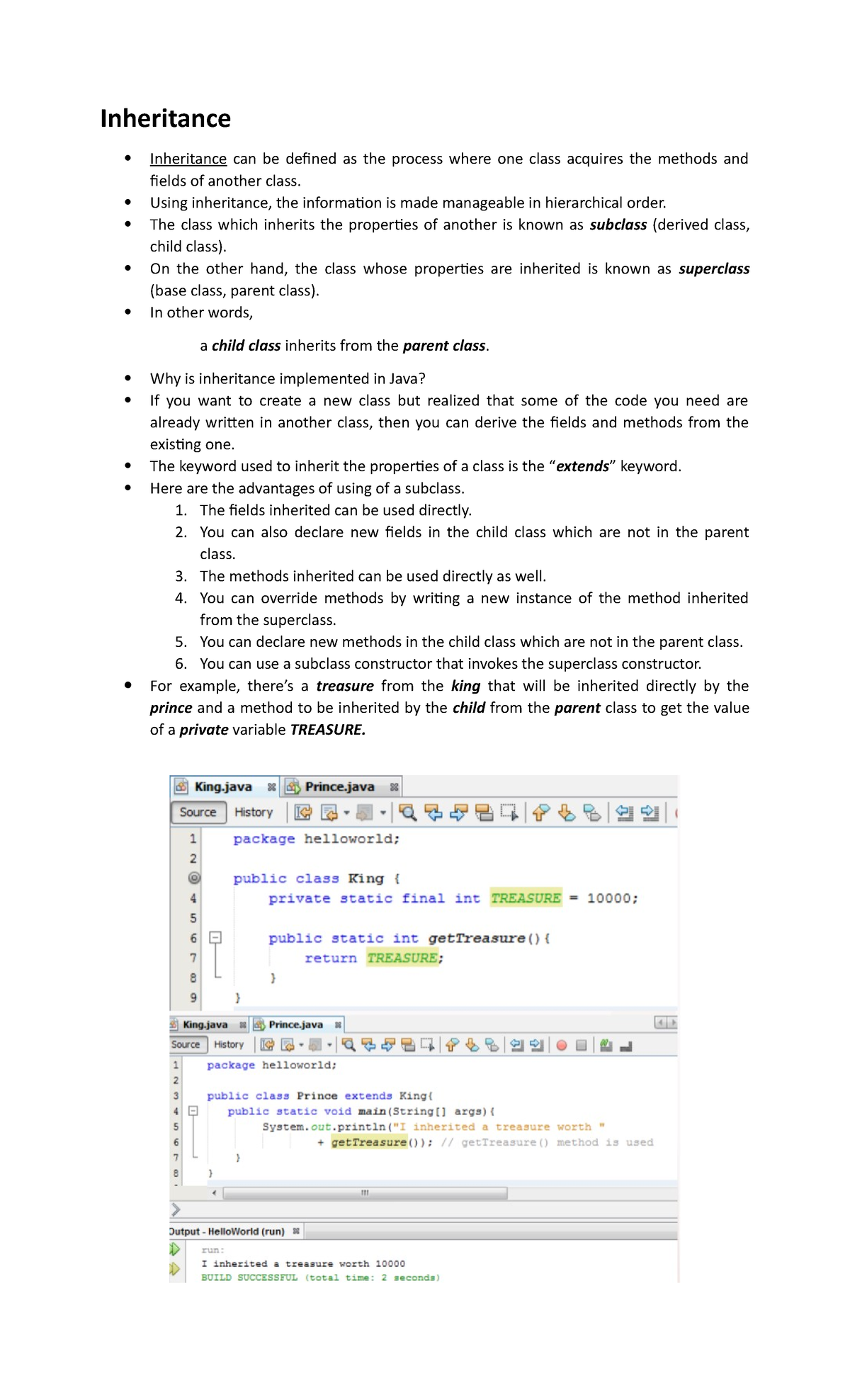 J notes - Inheritance Inheritance can be defined as the process where ...