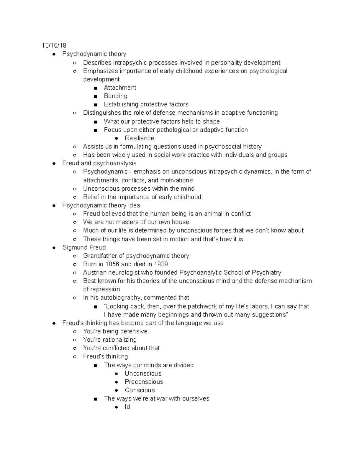 Week 7 Lecture Notes - Psychodynamic Theory - Psychodynamic Theory ...