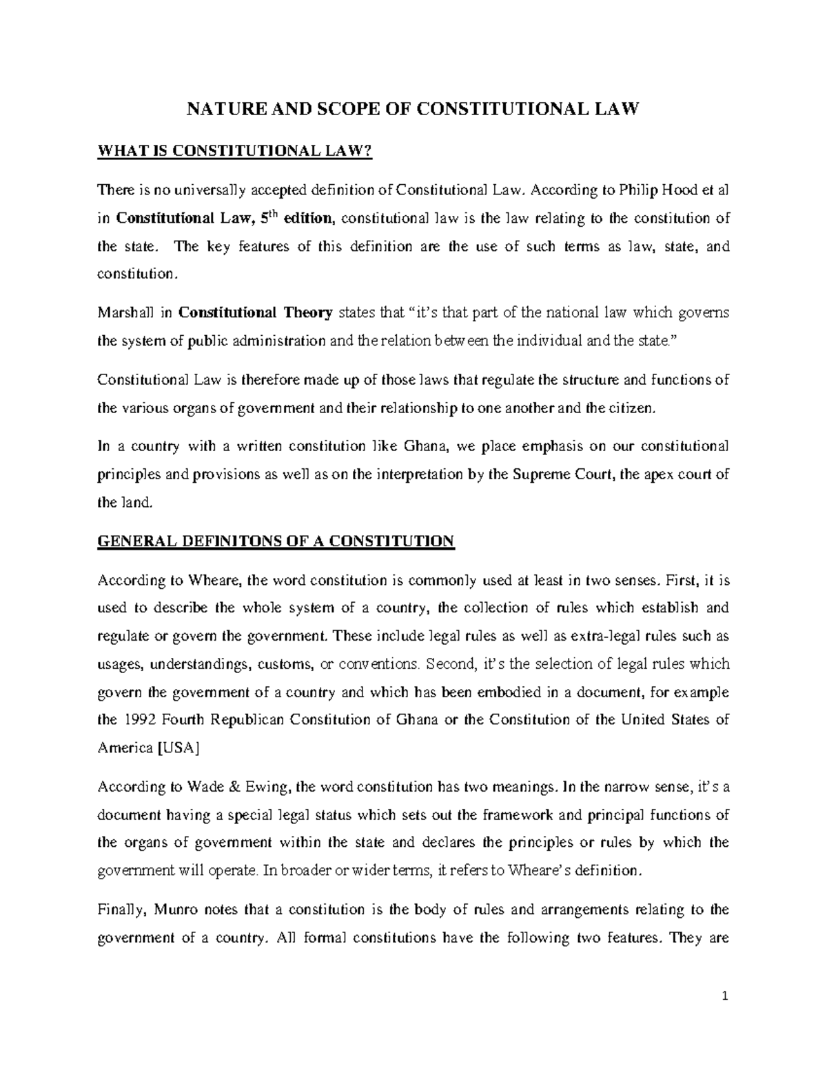 Nature AND Scope OF Constitutional LAW - NATURE AND SCOPE OF ...