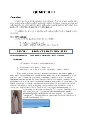 Quarter-IV-lms - Grade 10 Dressmaking Quarter 4 Lessons - - Studocu