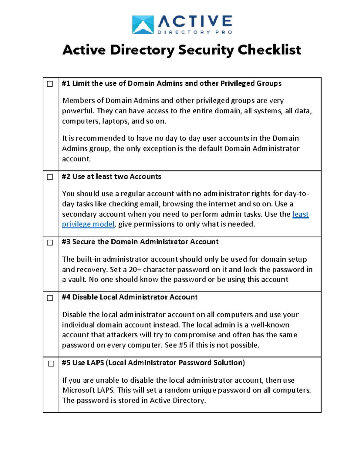 Active Directory Security Checklist - ☐ #1 Limit the use of Domain ...
