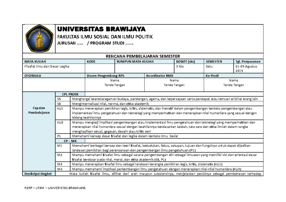 Rencana Pembelajaran Semester Filsafat Ilmu Dan Dasar-dasar Logika - UB ...