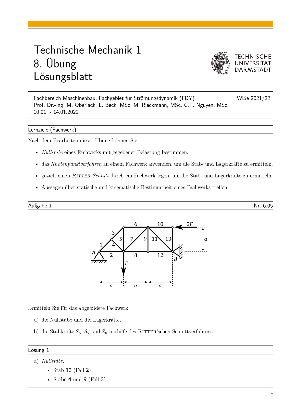 TM1 WS2122 UE08 LÃ¶sungsblatt - Technische Mechanik 1 8. Übung ...