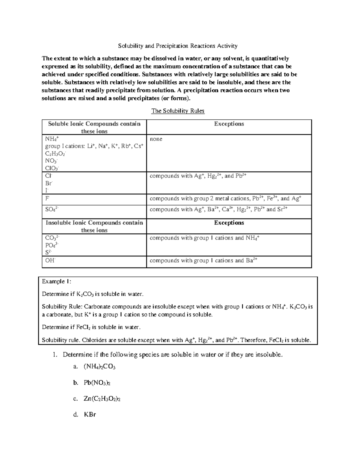 solubility assignment answer key