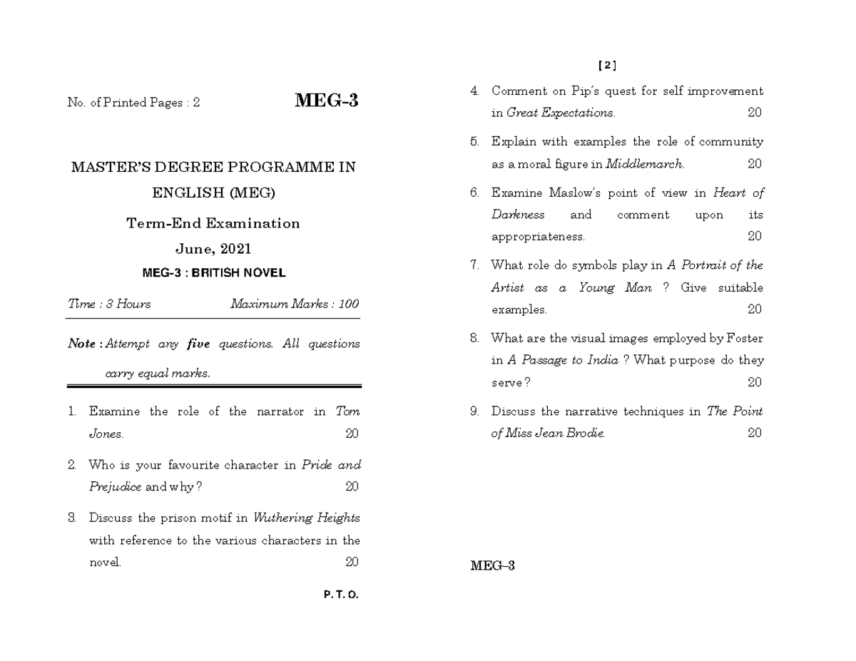MEG-3 - Notes - P. T. O. No. of Printed Pages : 2 MEG- MASTERíS DEGREE ...