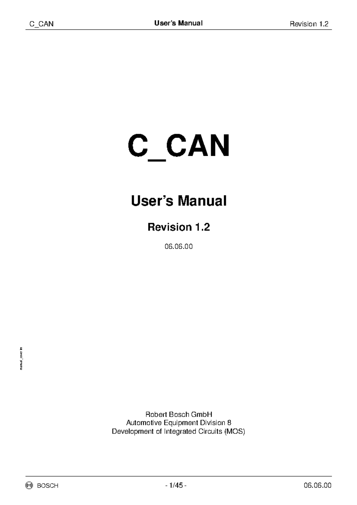 Bosch CAN Users Guide - MicroControllers - C_CAN User’s Manual Revision ...