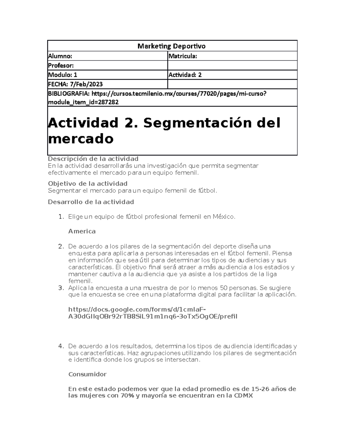 Marketing Deportivo a2 - Marketing Deportivo Alumno: Matricula ...