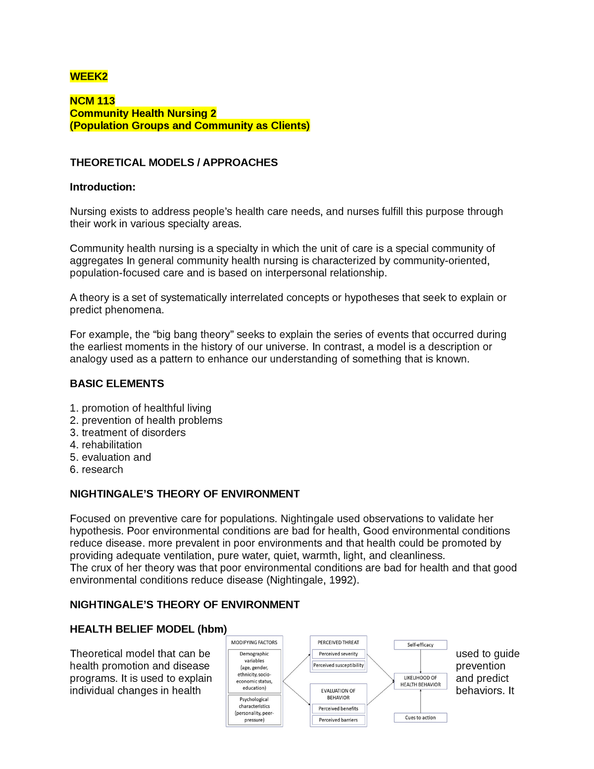 CHN- WEEK2 - THEORETICAL MODELS / APPROACHES - WEEK NCM 113 Community ...