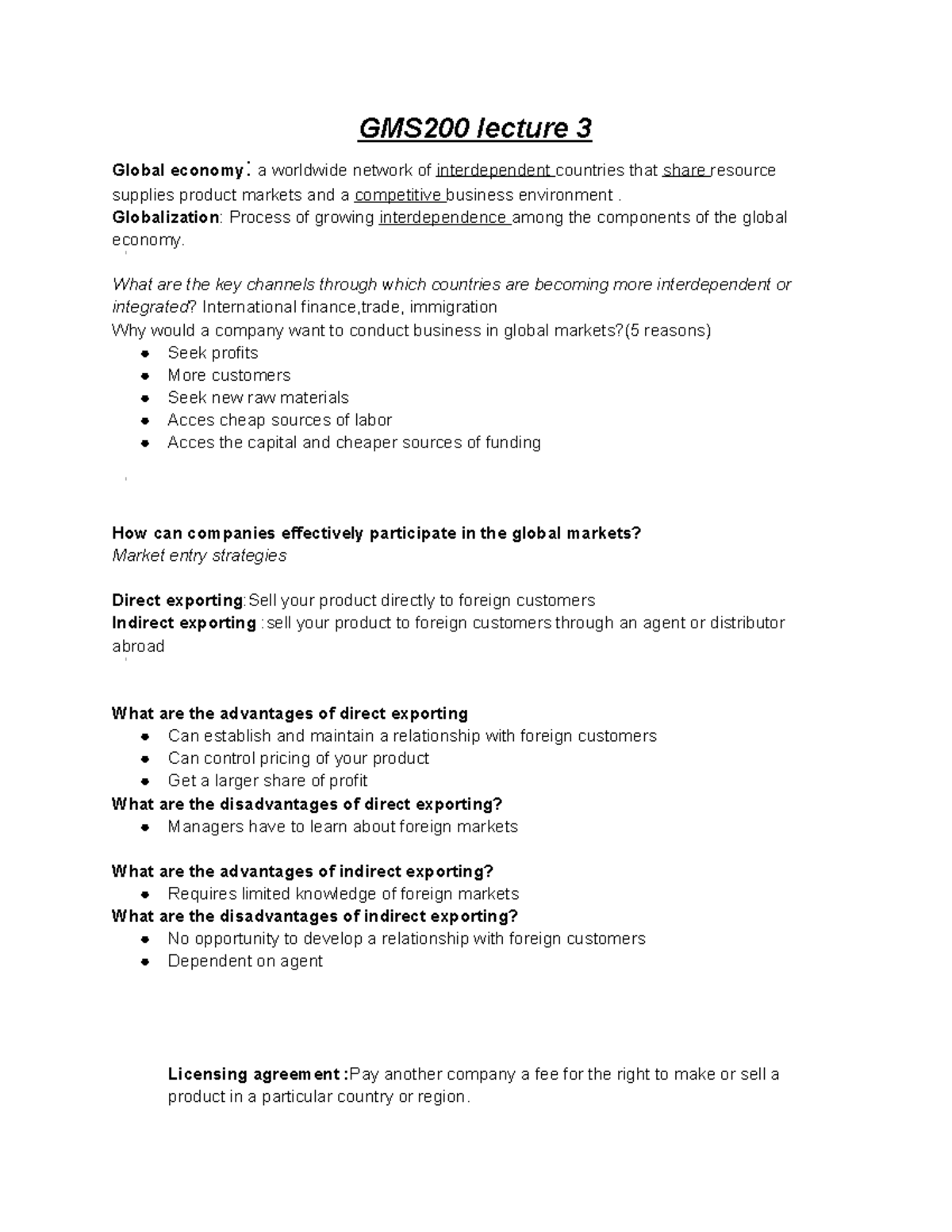 GMS 200 lecture 3 - Globalization: Process of growing interdependence ...