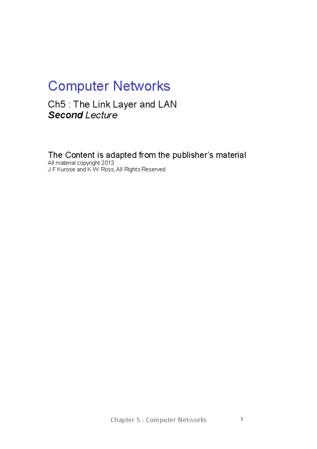 Computer Networks - Ch5 B - Computer Networks Ch5 : The Link Layer And ...