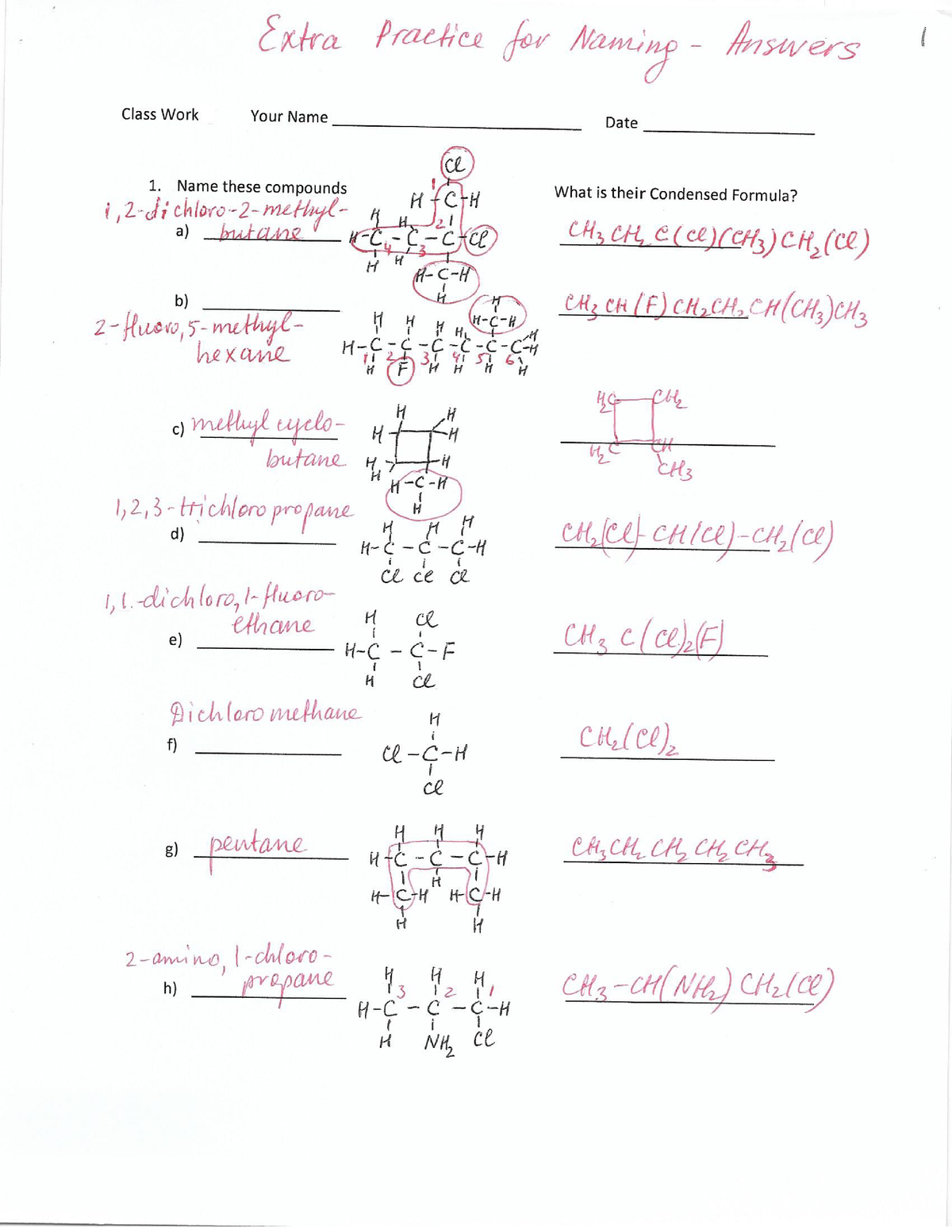 Extra Practic For Naming-Answers - CHEM203 - Studocu