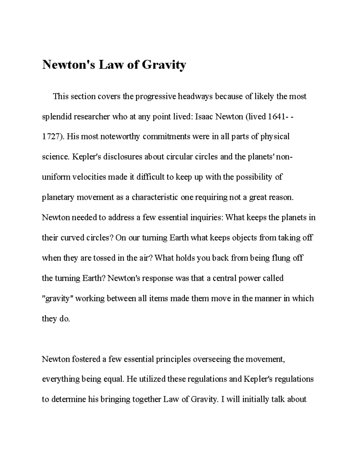 easy essay on gravity