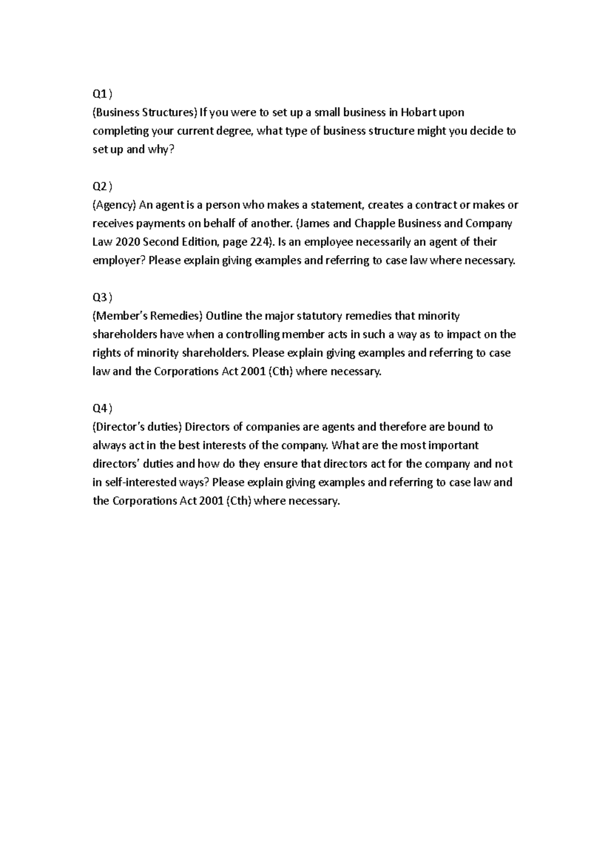 BCL Exam Questions Notes Q1 Business Structures If You Were To