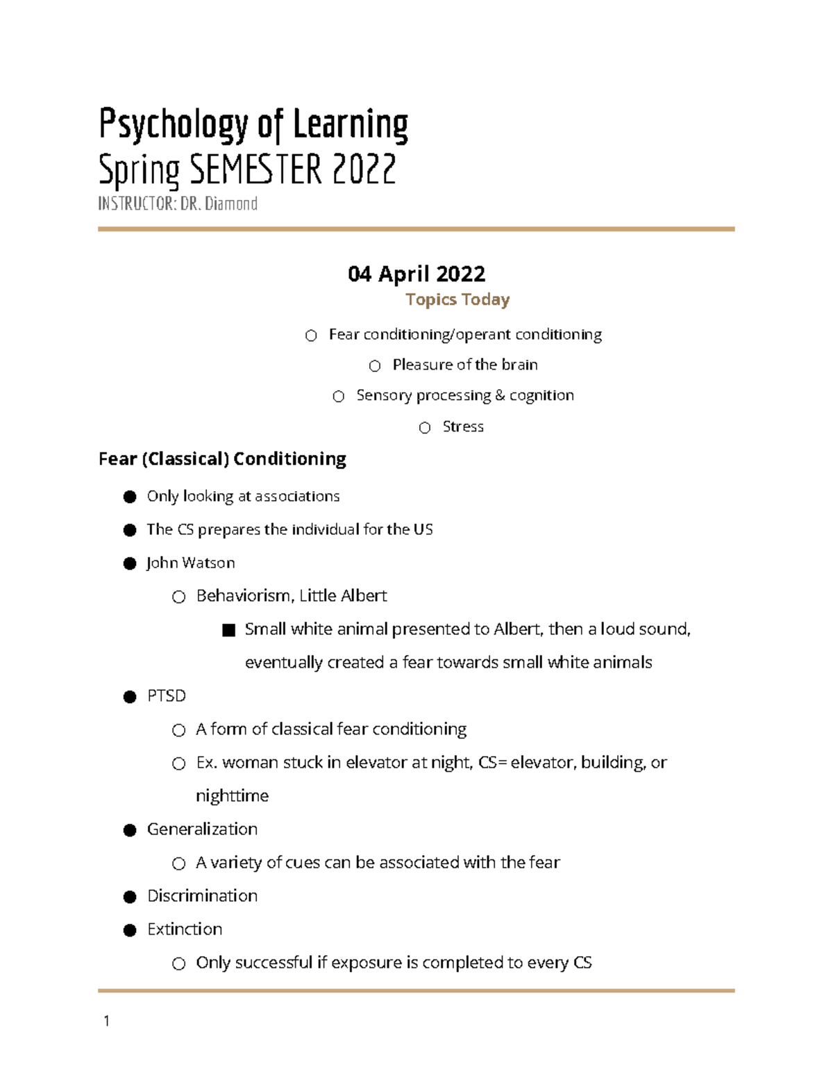 4 4 - POL lecture notes - Dr. David Diamond - Psychology of Learning ...