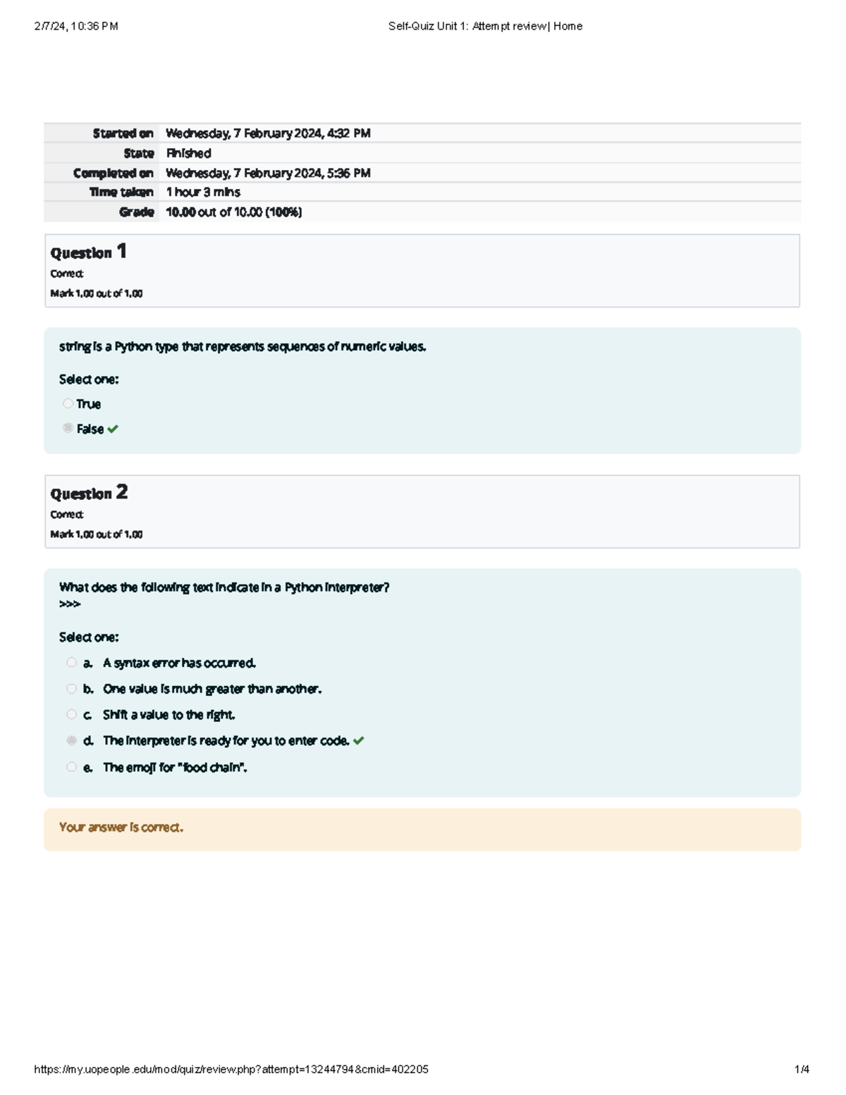 Self Quiz Unit 1 Attempt Review Home Started On Wednesday 7 February Self Quiz Unit 1 Attempt Review Home Started On Wednesday 7 February