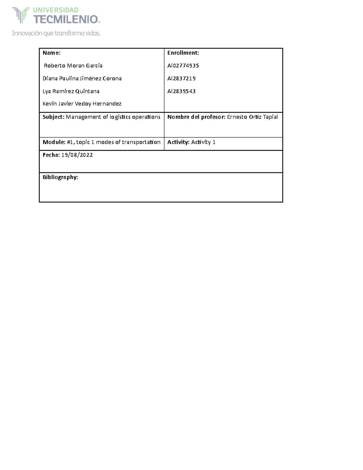 Actividad 1 Admin logisticas - Name: Roberto Moran Garcia Diana Paulina ...