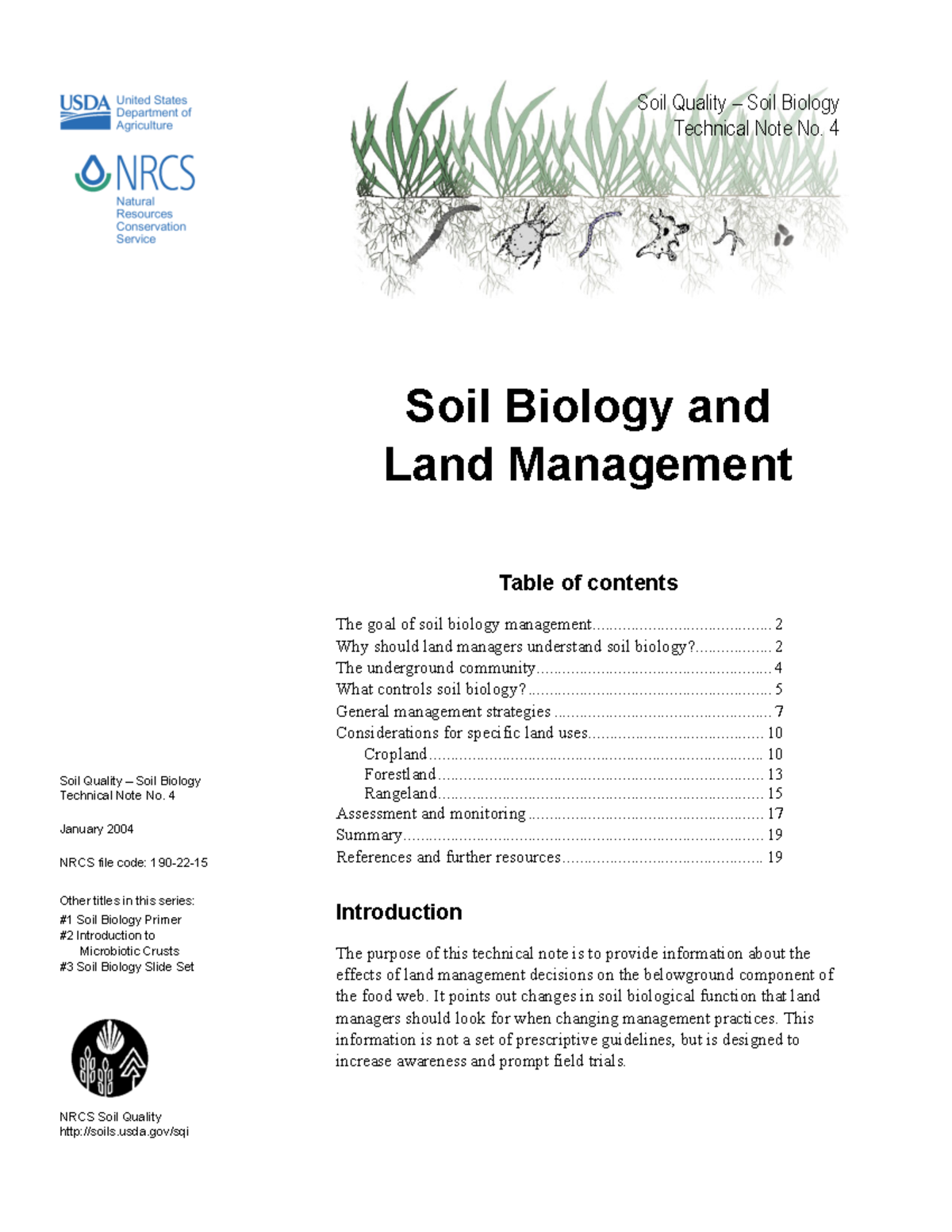 BRM SOIL - eco - Soil Quality – Soil Biology Technical Note No. 4 Soil ...