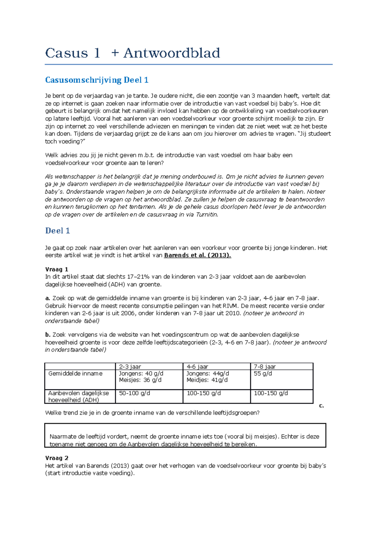 Casus 1 Hne Voedingsgedrag Casus 1 Antwoordblad Casusomschrijving