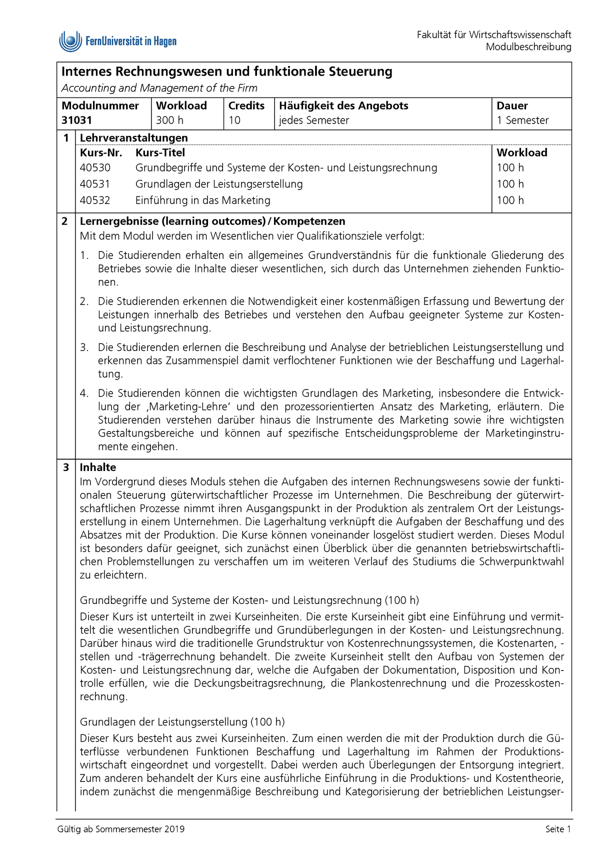 Mb 31031 - Kursbeschreibung - Fakultät Für Wirtschaftswissenschaft ...