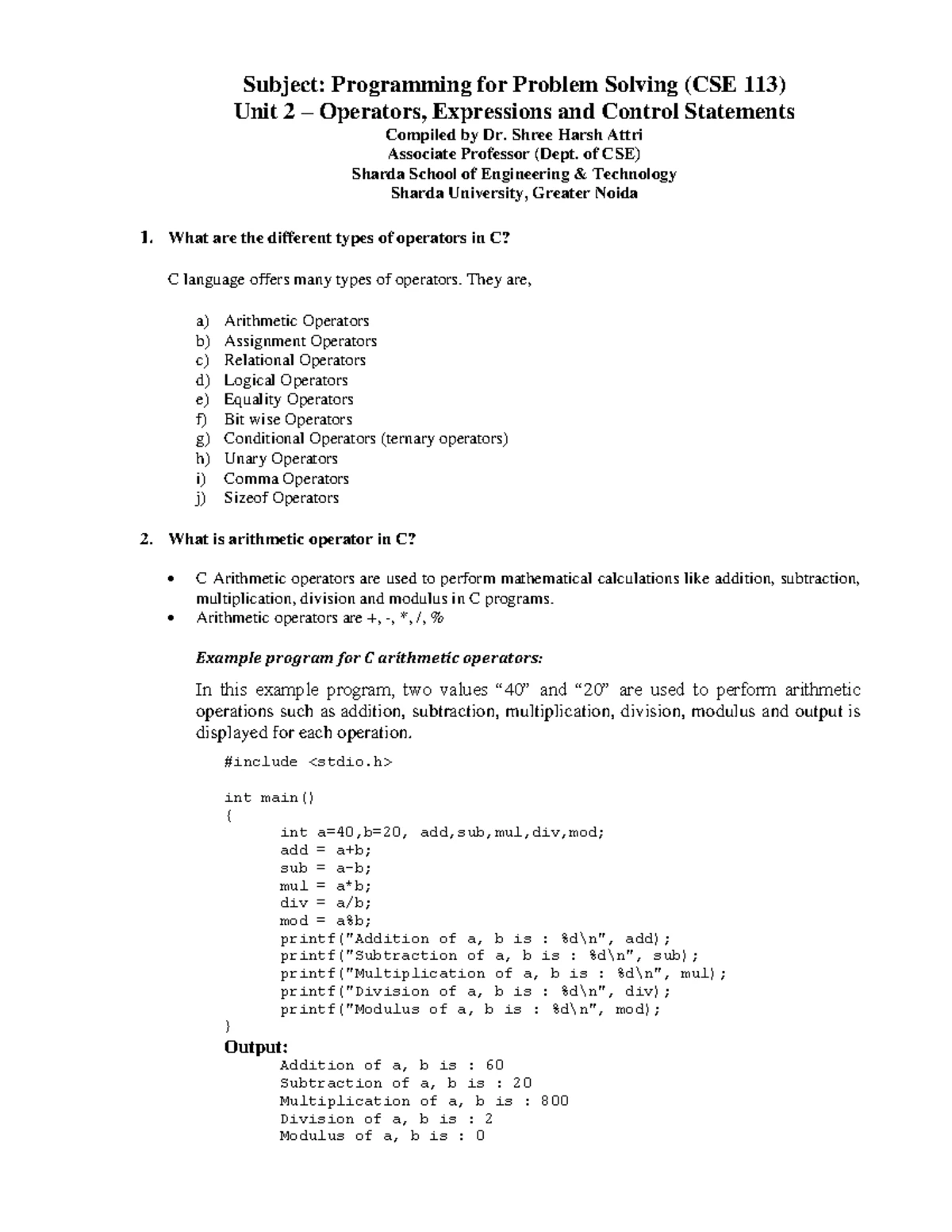 Computer Programming Using - COMPUTER PROGRAMMING USING C LANGUAGE LAB ...