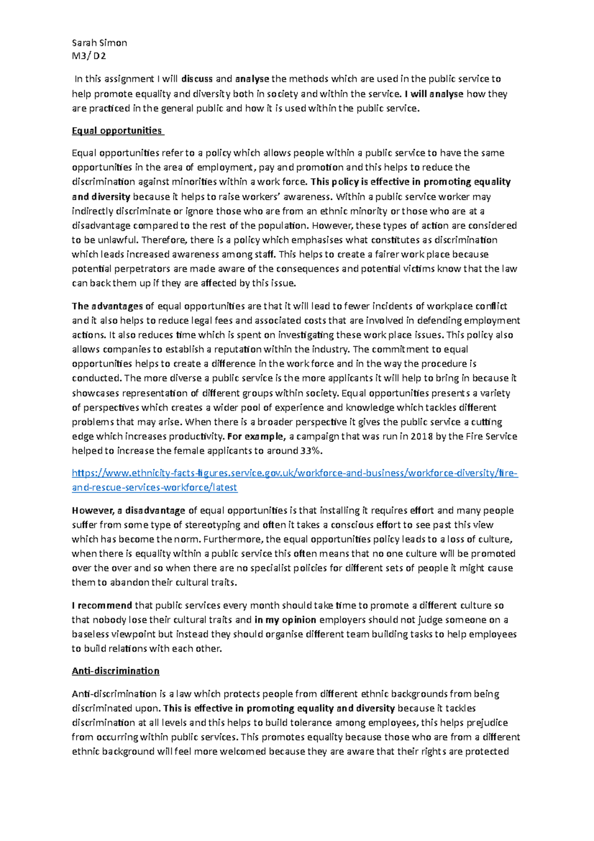 Ulster university ESSAY M100 Year two - M3/ D In this assignment I will ...
