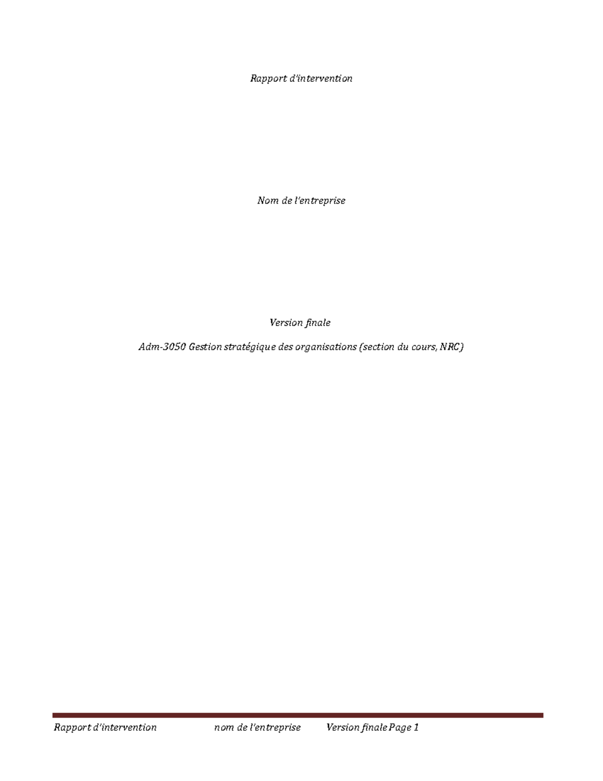 Exemple d'une table des matières d'un rapport d'intervention en ...