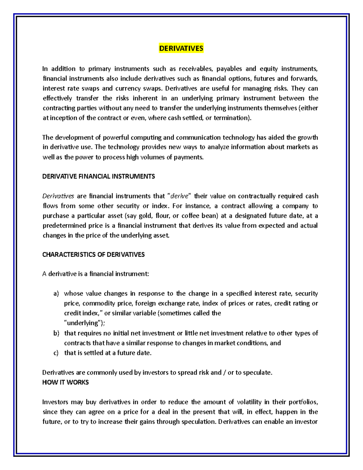 research paper topics derivatives