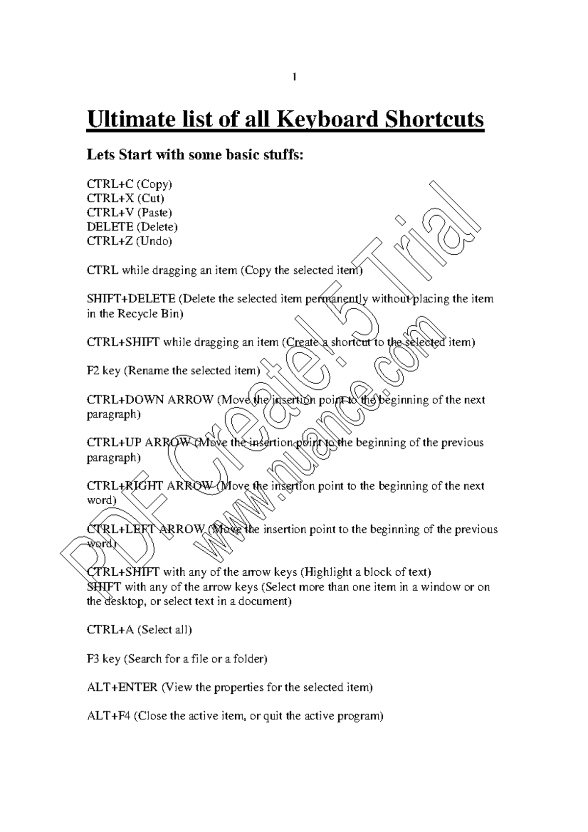 Ultimate list of all Keyboard Shortcuts When a console has only one